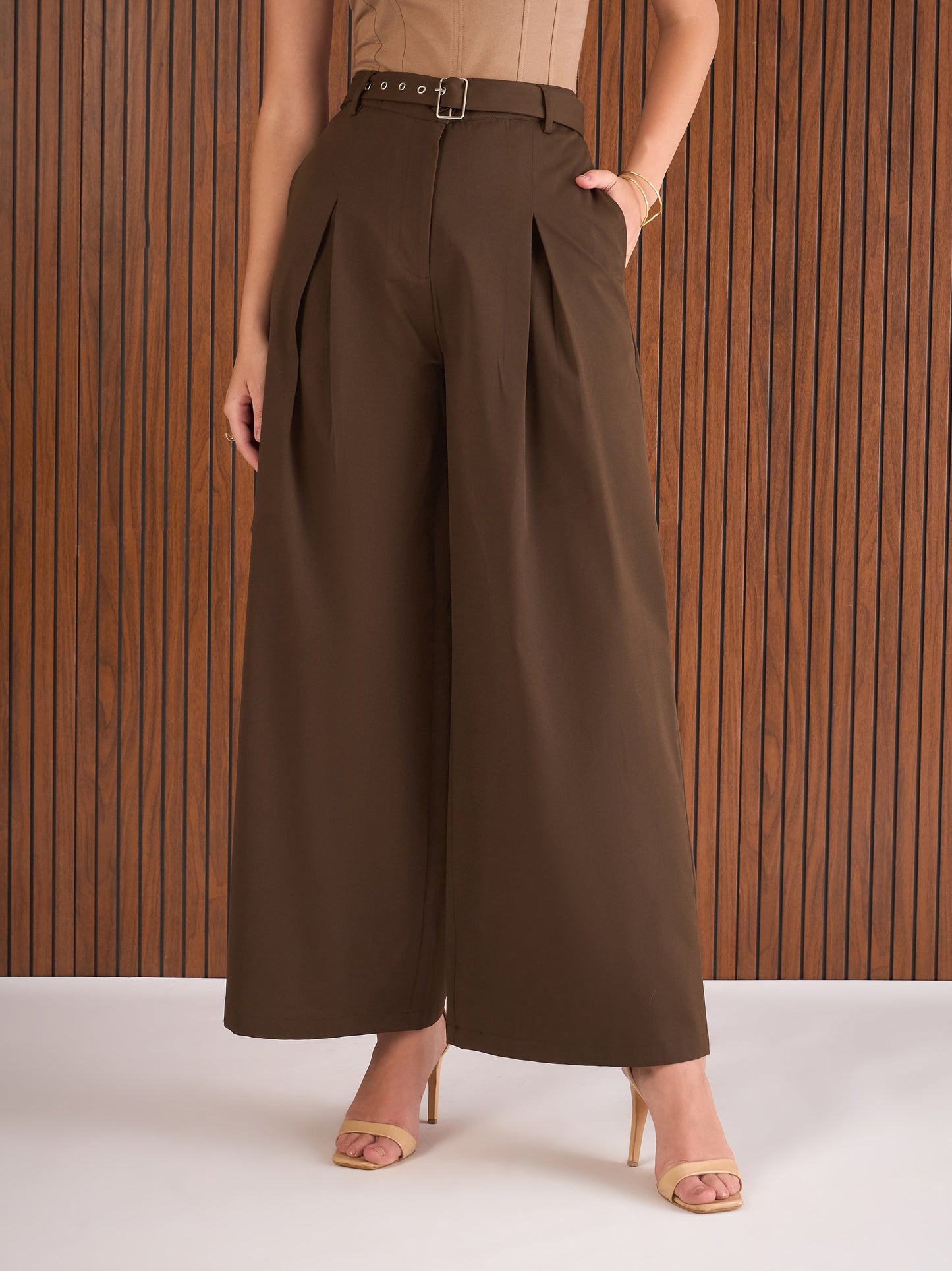 Dark Brown High Rise Flared Pants