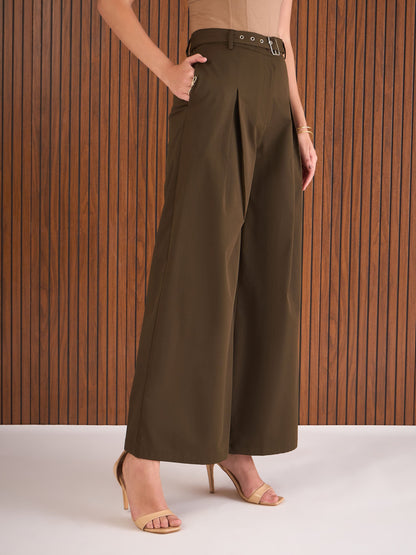 Dark Brown High Rise Flared Pants