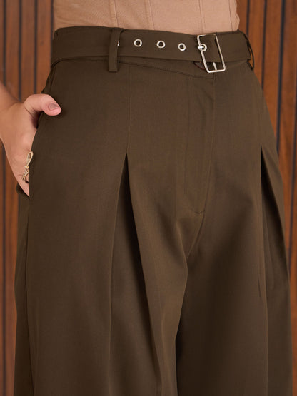 Dark Brown High Rise Flared Pants