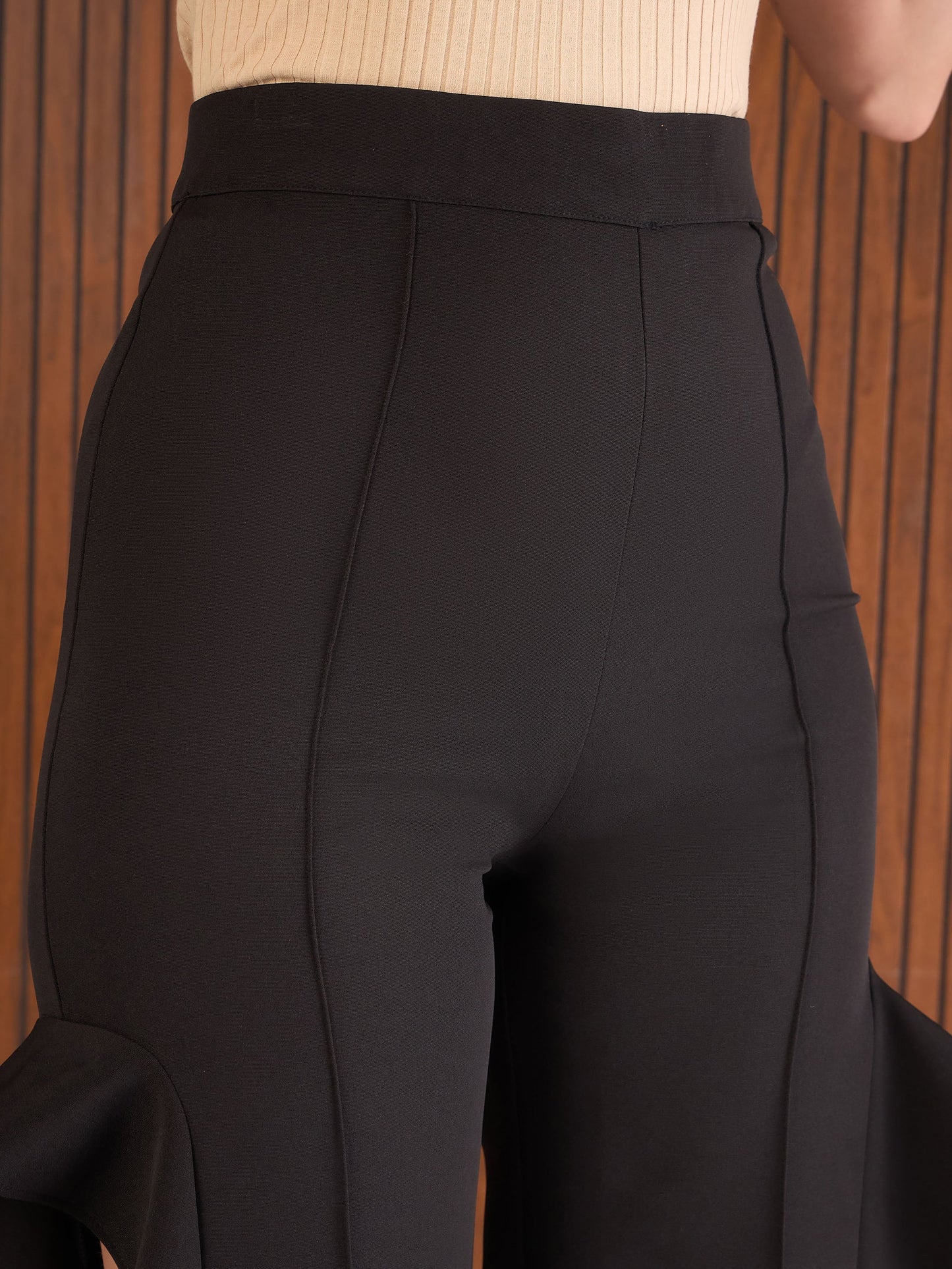 Women Black Side Slit Straight Fit Pants