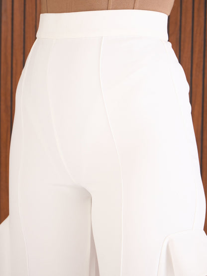 Women White Side Slit Straight Fit Pants