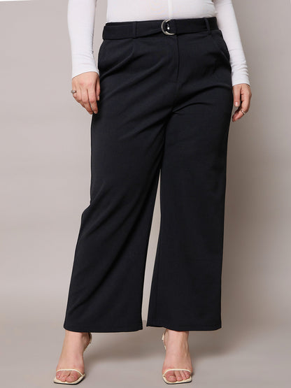 Black Straight Belted Pants