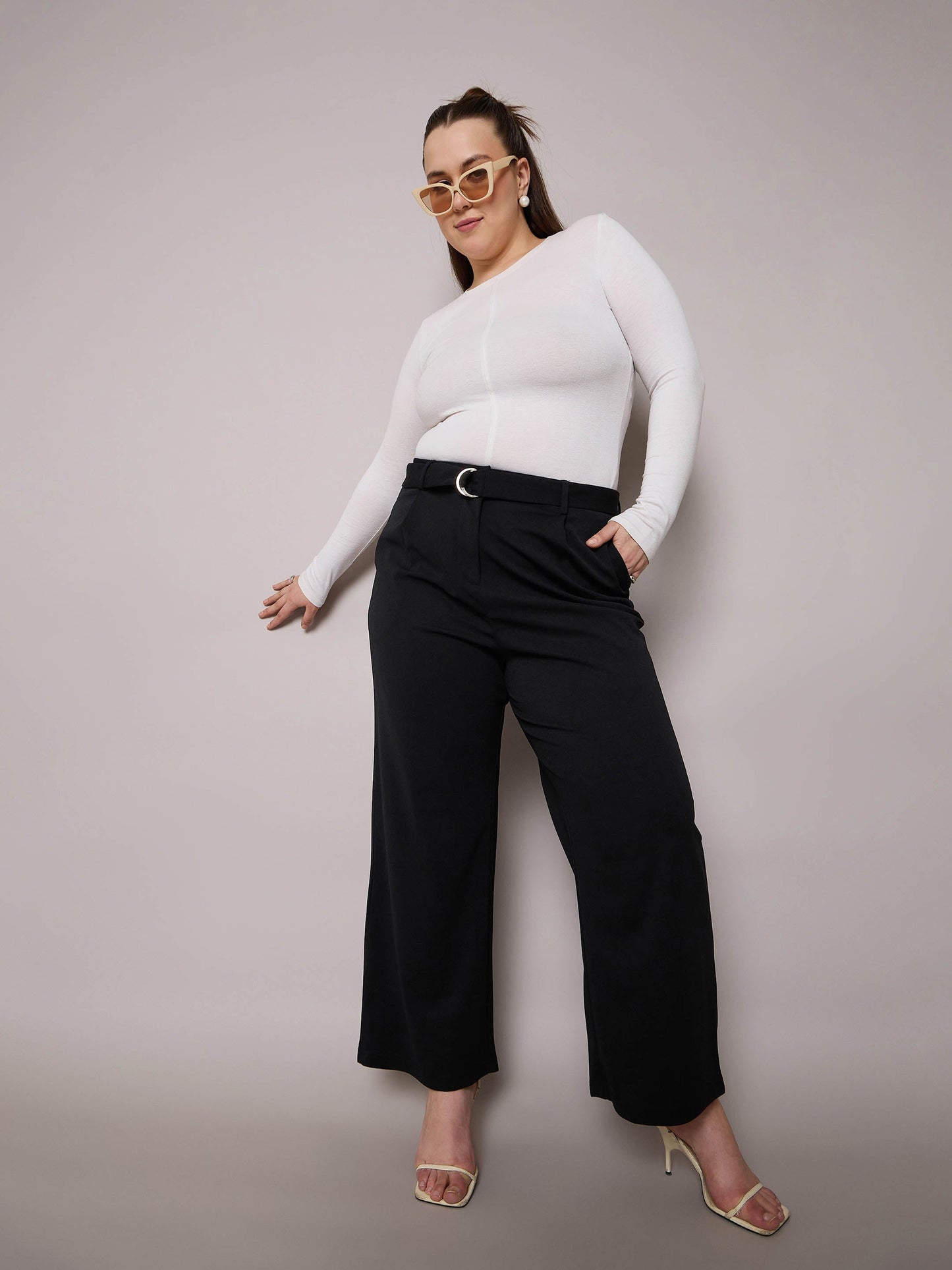 Black Straight Belted Pants