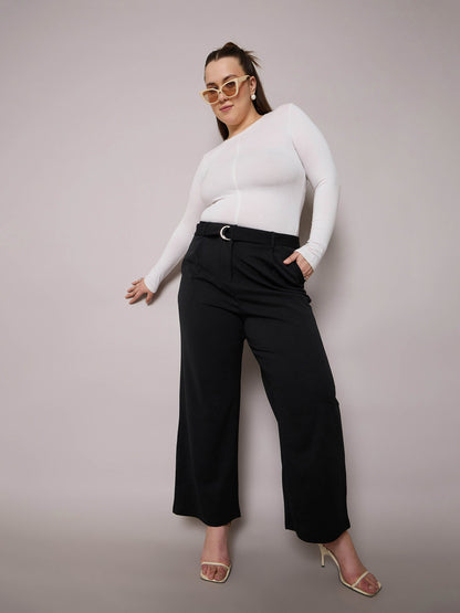 Black Straight Belted Pants