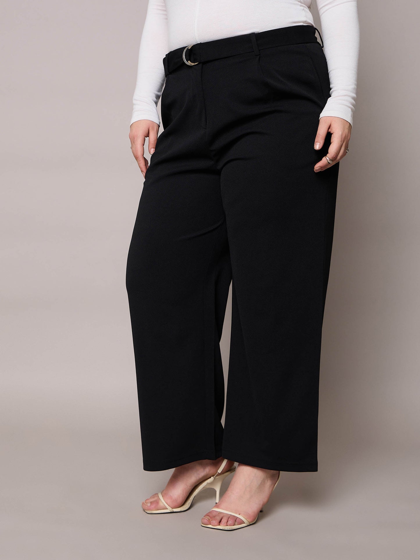 Black Straight Belted Pants