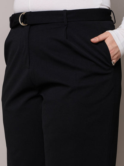 Black Straight Belted Pants