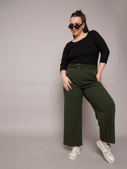 Olive Straight Belted Pants