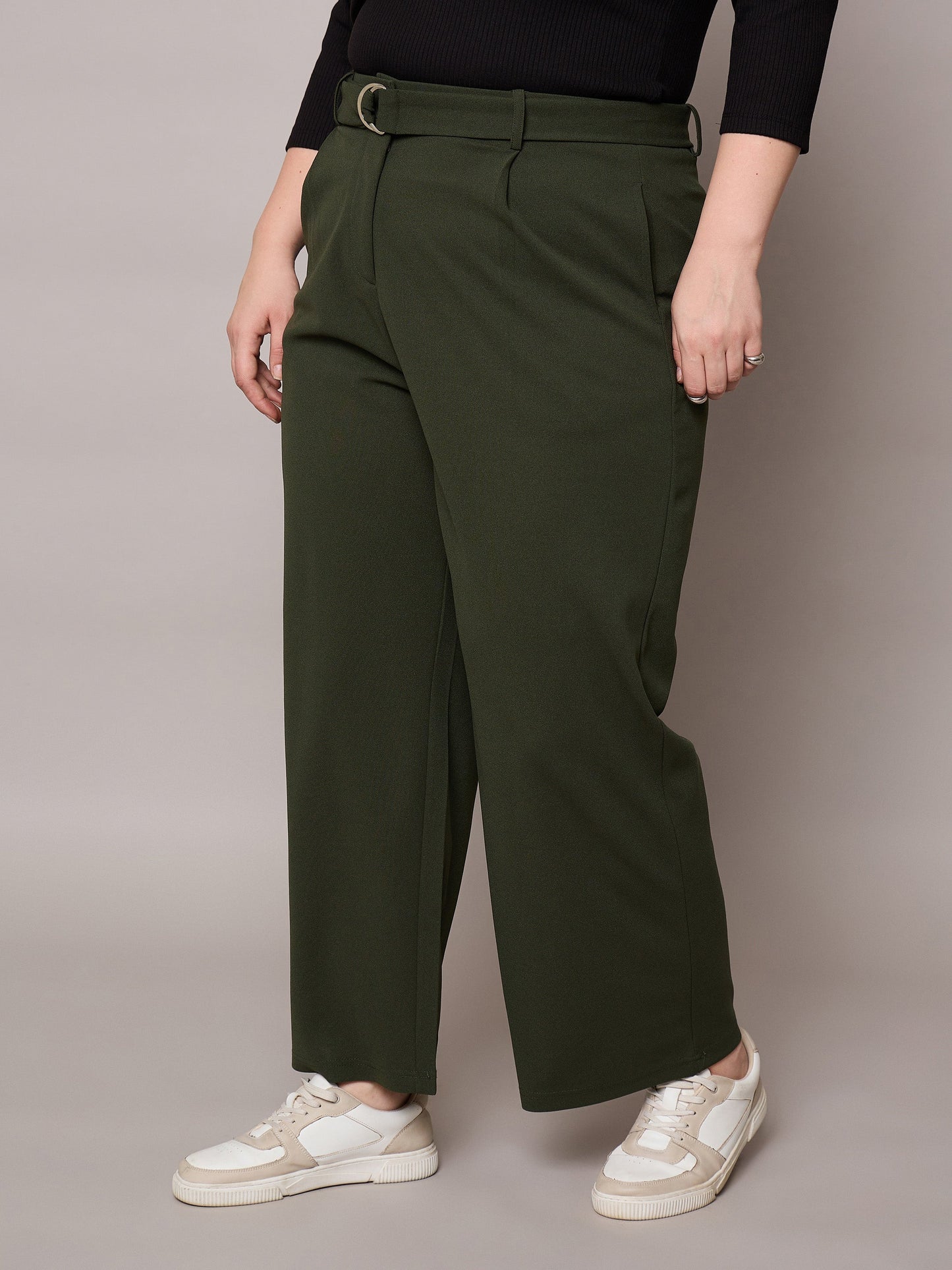 Olive Straight Belted Pants