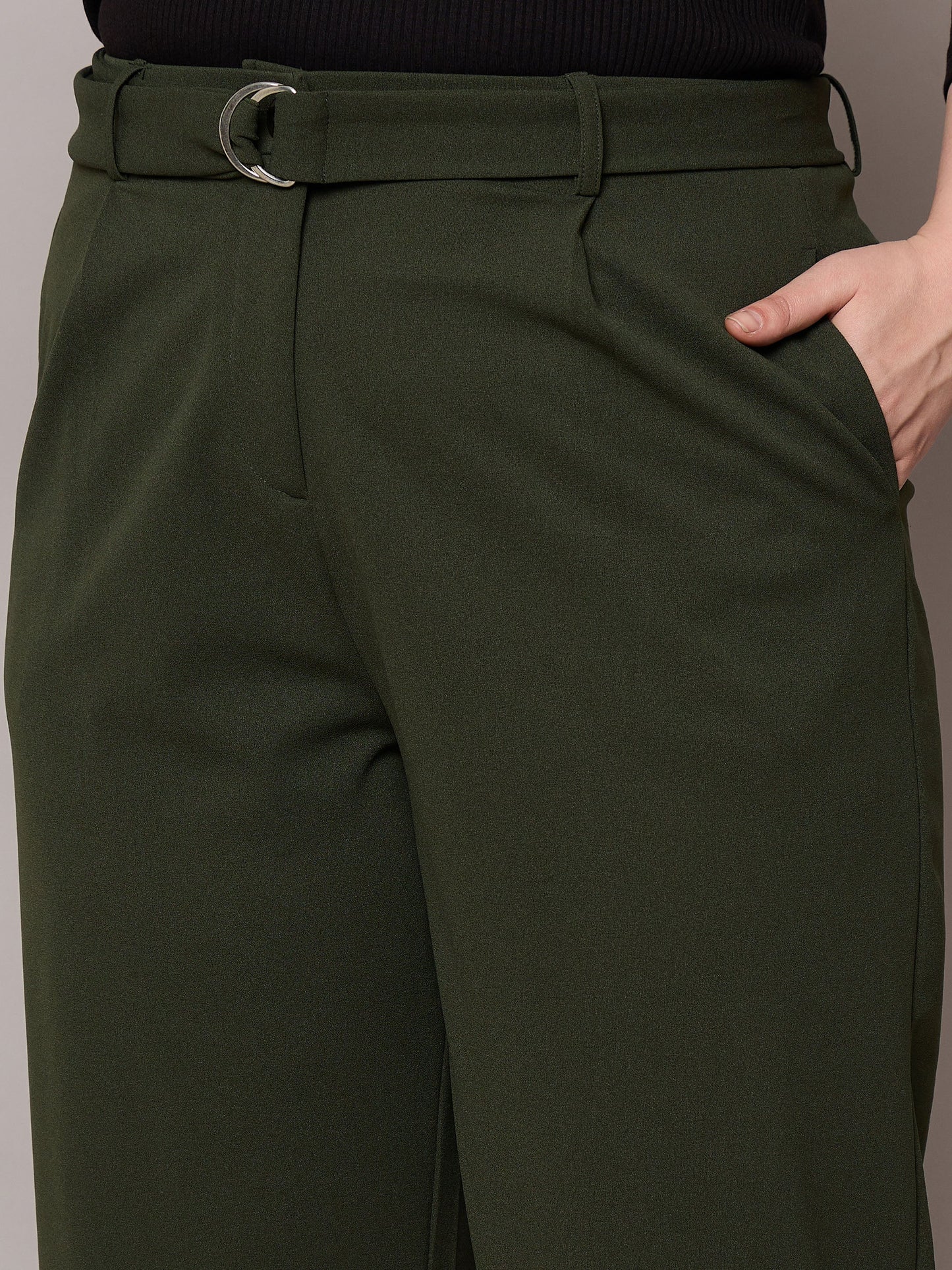 Olive Straight Belted Pants