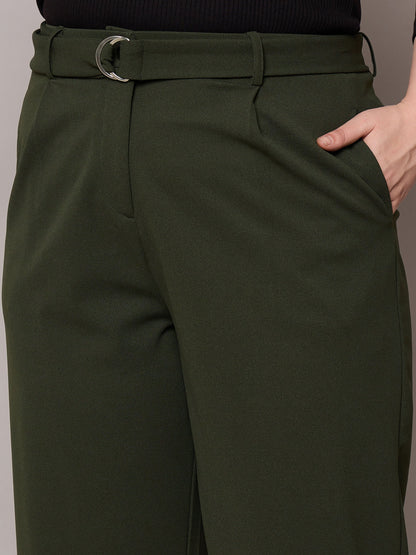 Olive Straight Belted Pants
