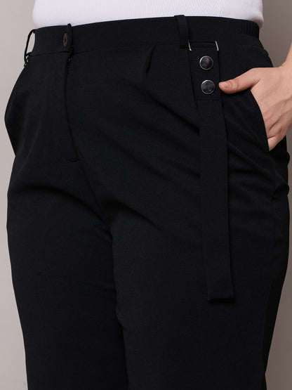 Black Front Pleat Straight Pants-SASSAFRAS Curve
