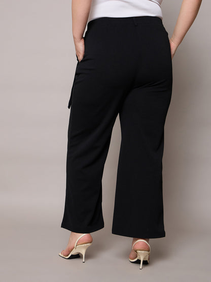 Black Front Pleat Straight Pants-SASSAFRAS Curve