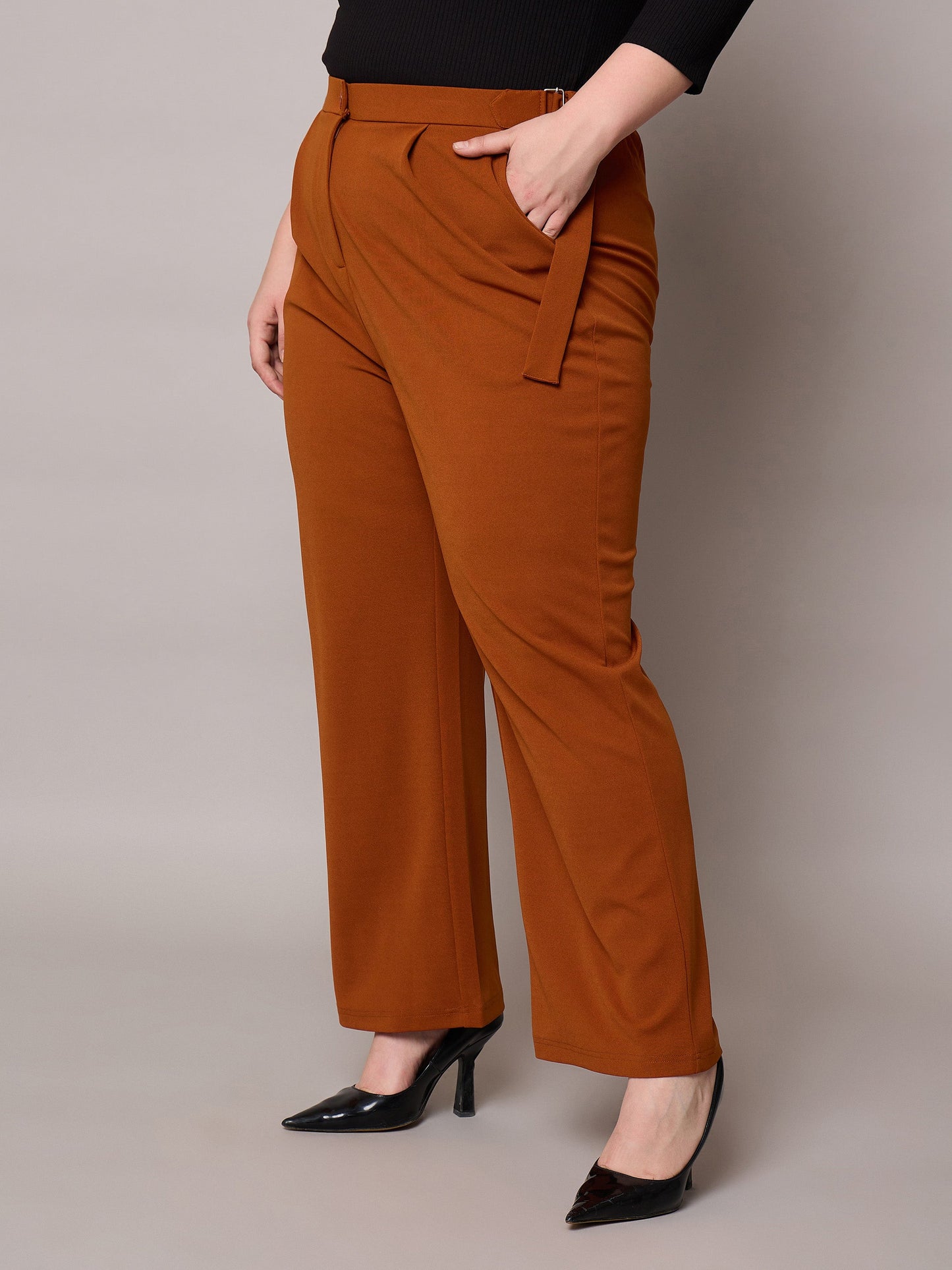 Rust Side Metal Buckle Straight Pants