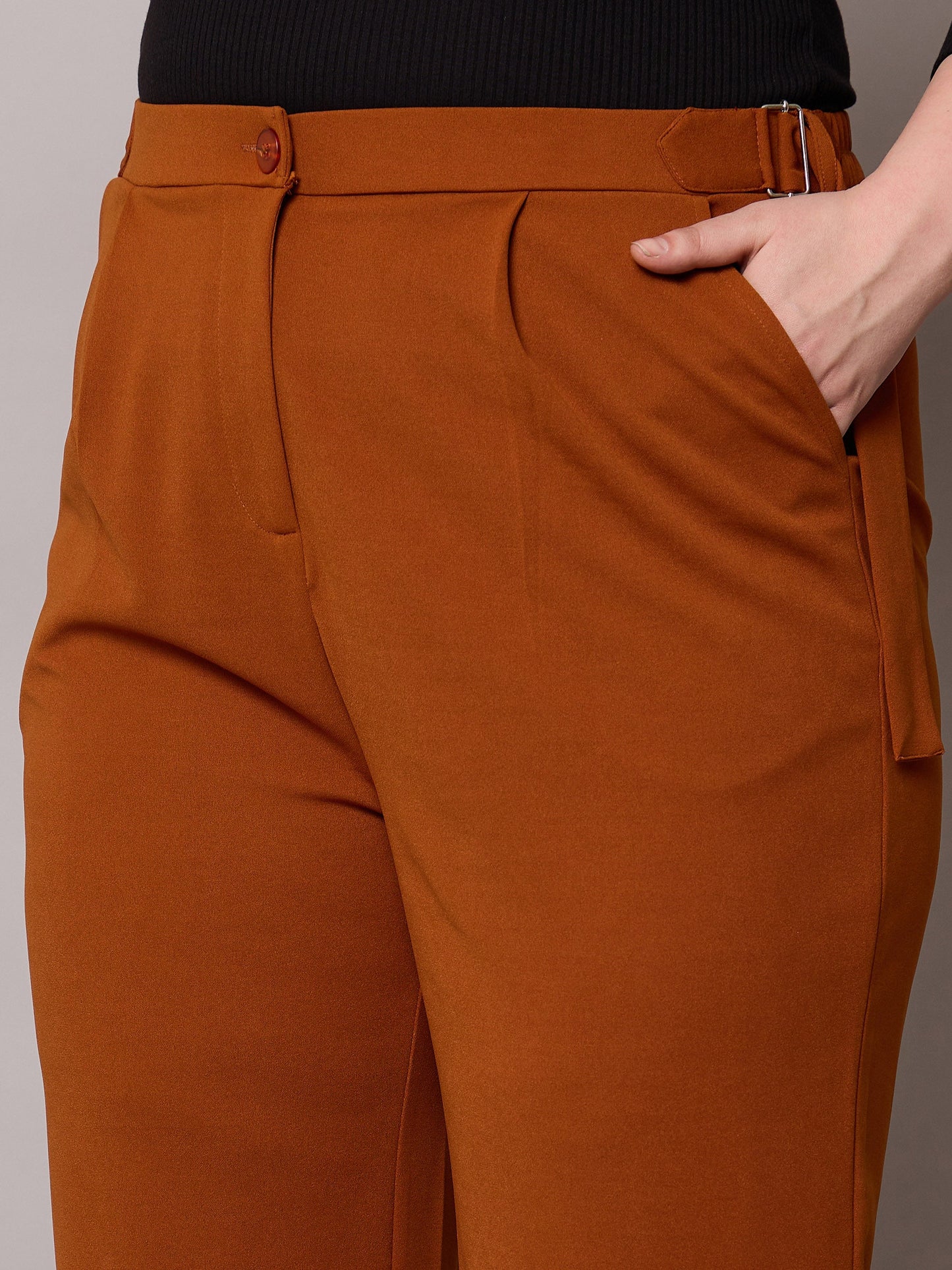 Rust Side Metal Buckle Straight Pants