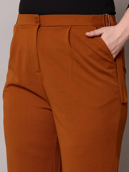 Rust Side Metal Buckle Straight Pants