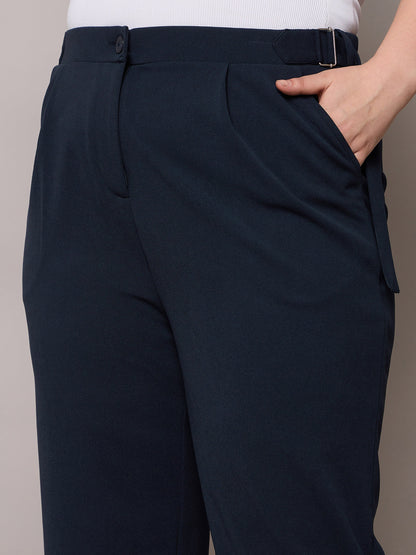 Navy Side Metal Buckle Straight Pants