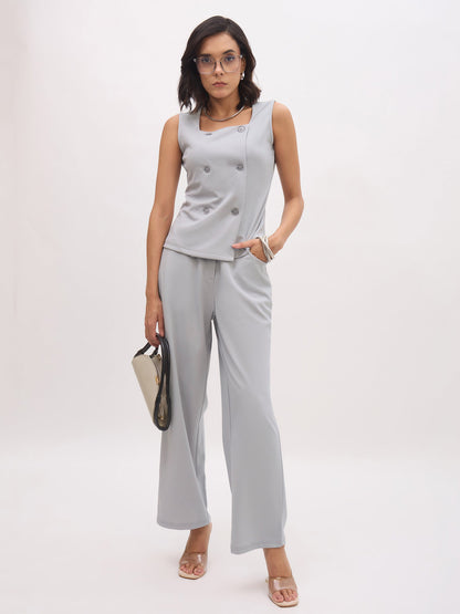 Women Grey Cross Pocket Straight Pants