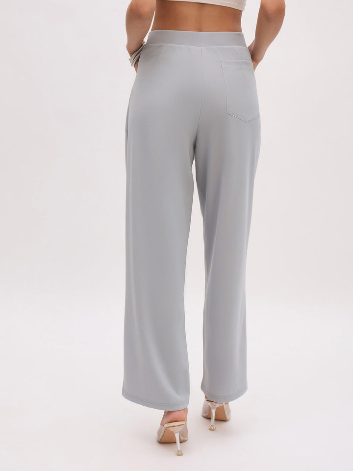 Women Grey Cross Pocket Straight Pants