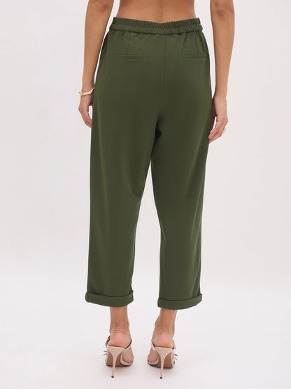 Olive Cross Pocket Bottom Fold Straight Pants