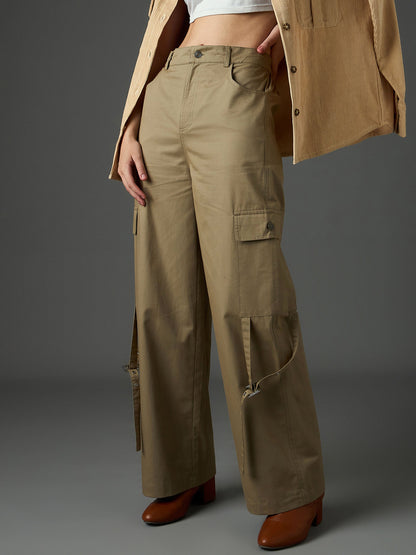 Women Pastel Olive Twill Pocket Loop Detail Cargo Pants