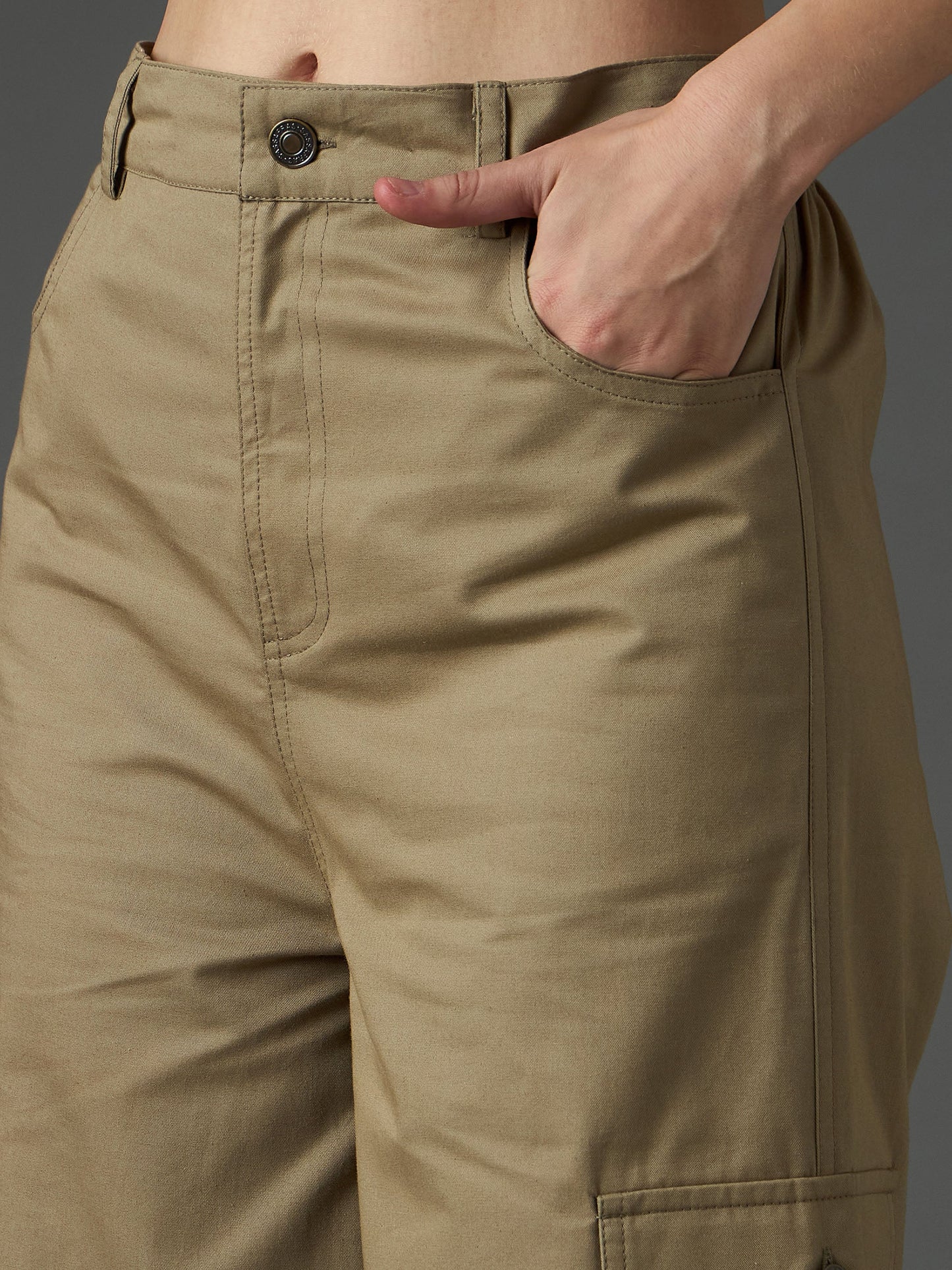 Women Pastel Olive Twill Pocket Loop Detail Cargo Pants