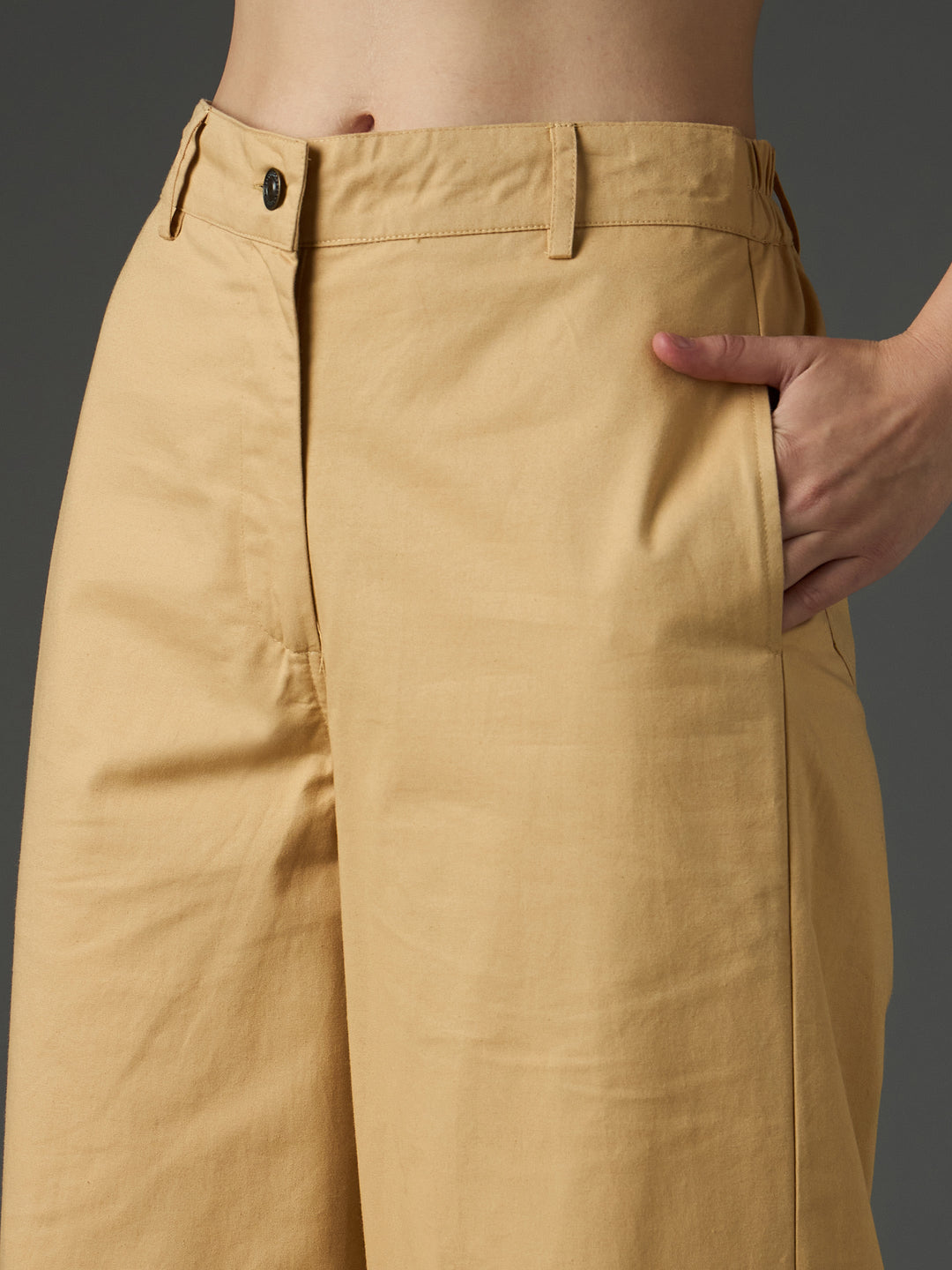 Women Beige Twill Flared Pants