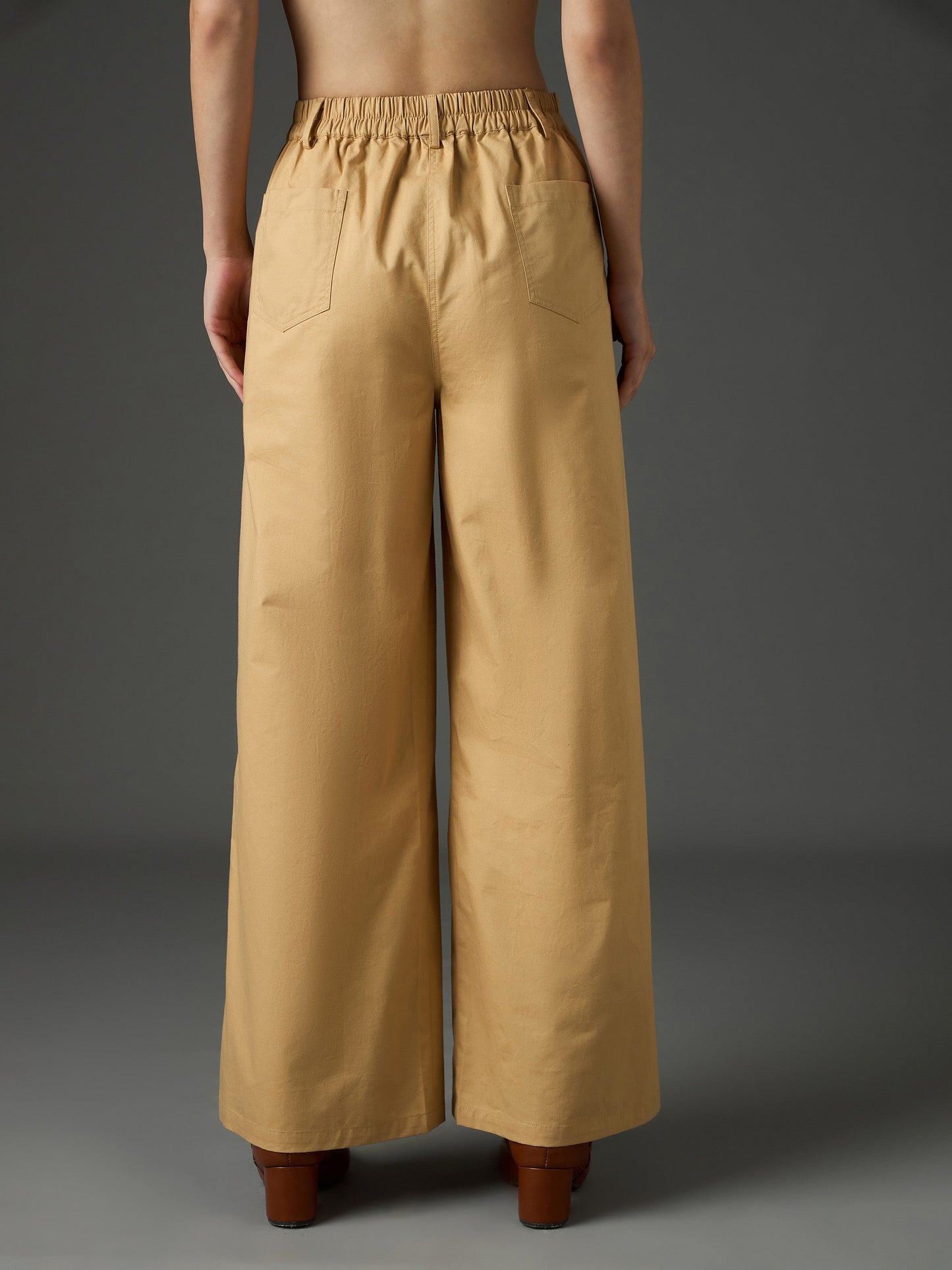 Women Beige Twill Flared Pants
