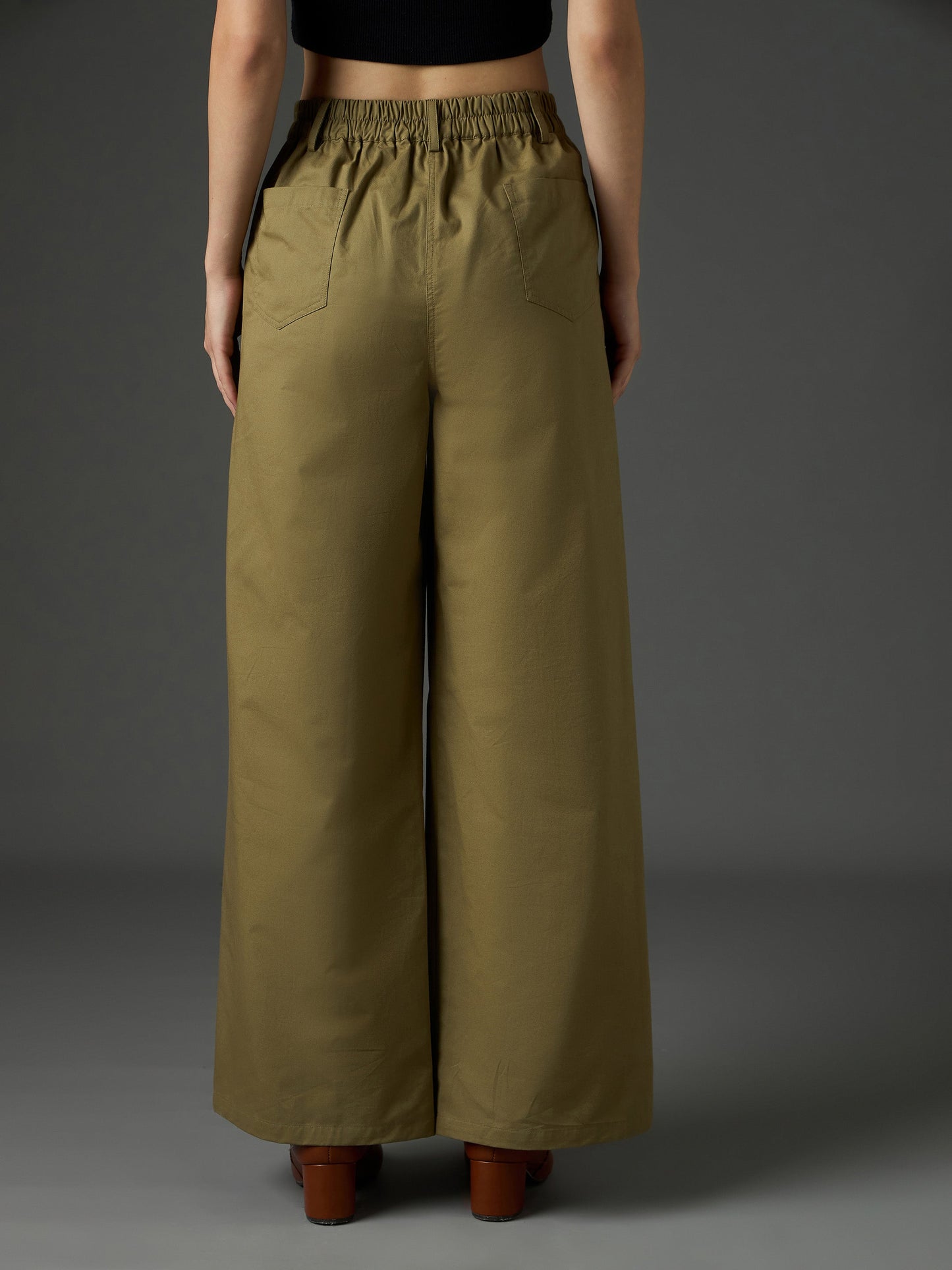 Women Olive Twill Flared Pants
