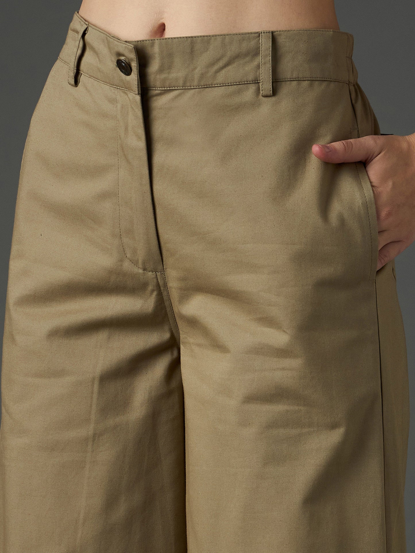 Women Pastel Olive Twill Flared Pants