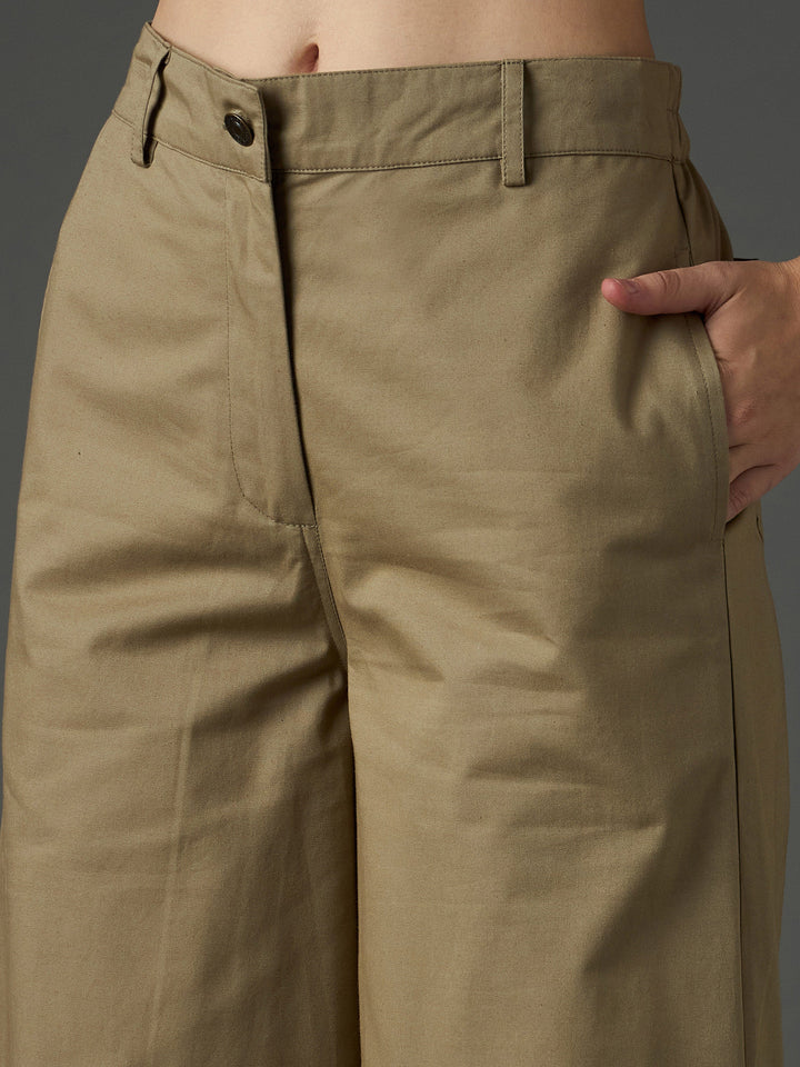 Women Pastel Olive Twill Flared Pants