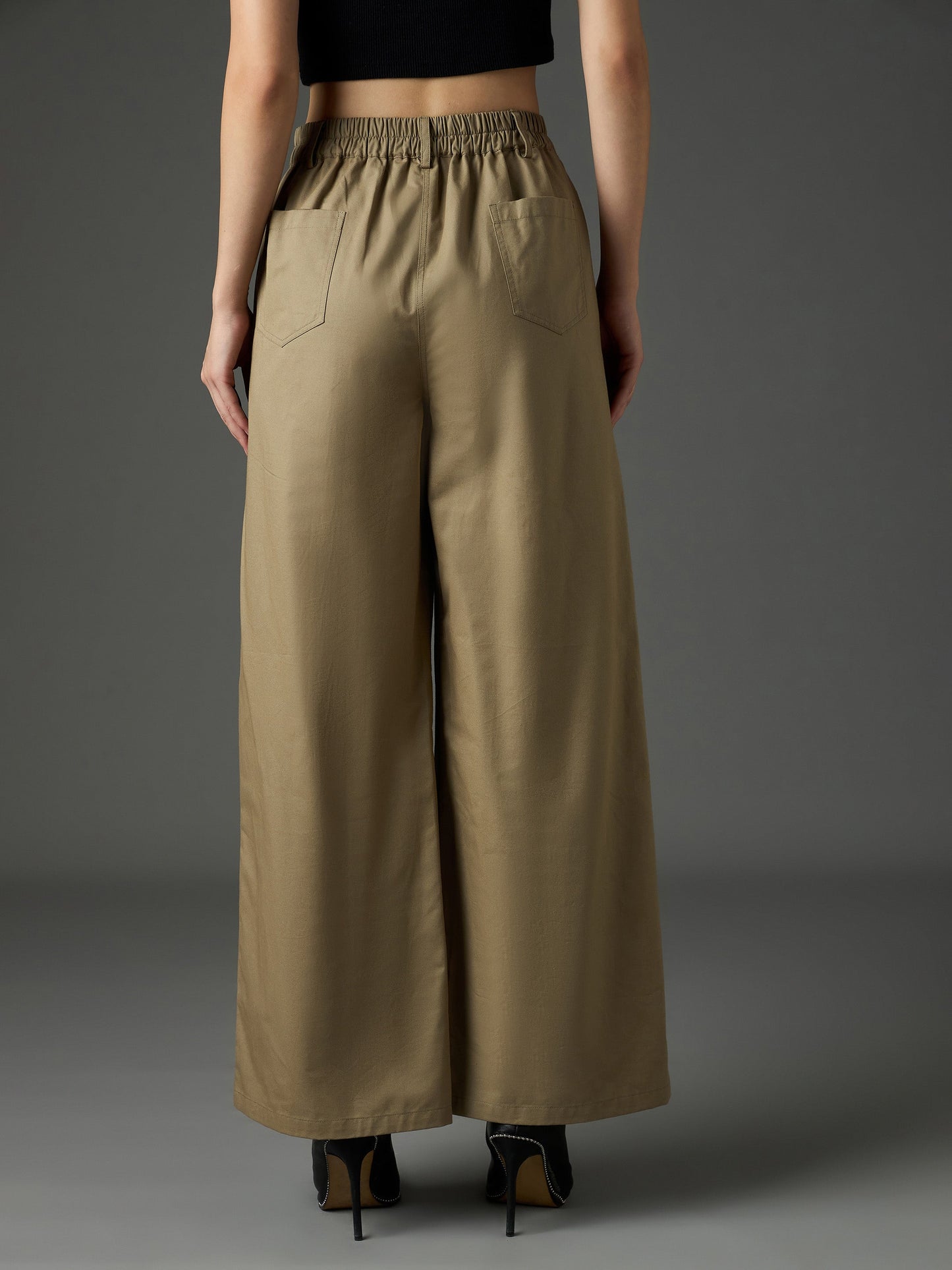 Women Pastel Olive Twill Flared Pants