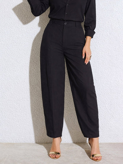 Women Black Poplin Mom Fit Pants