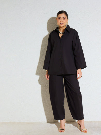 Women Black Poplin Mom Fit Pants