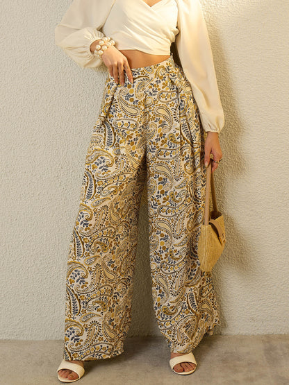 Women Mustard Paisley Flared Trousers