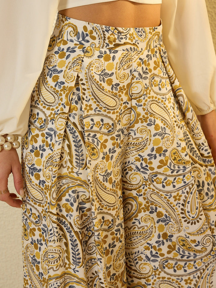 Women Mustard Paisley Flared Trousers