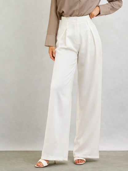 White Inverted Pleat Relax Fit Korean Pants