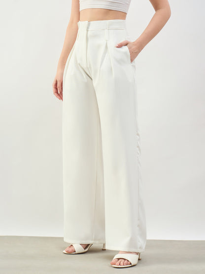 White Inverted Pleat Relax Fit Korean Pants