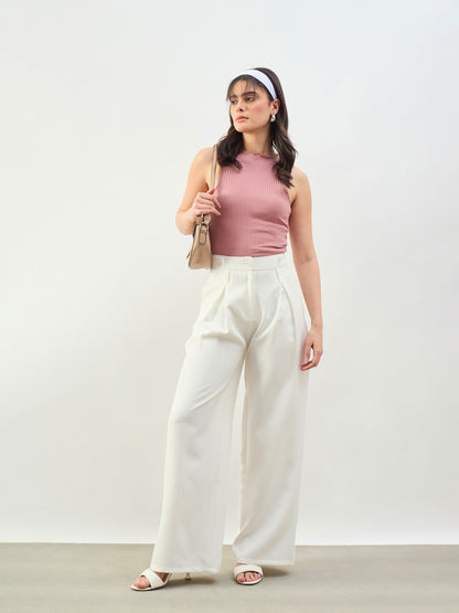 White Inverted Pleat Relax Fit Korean Pants