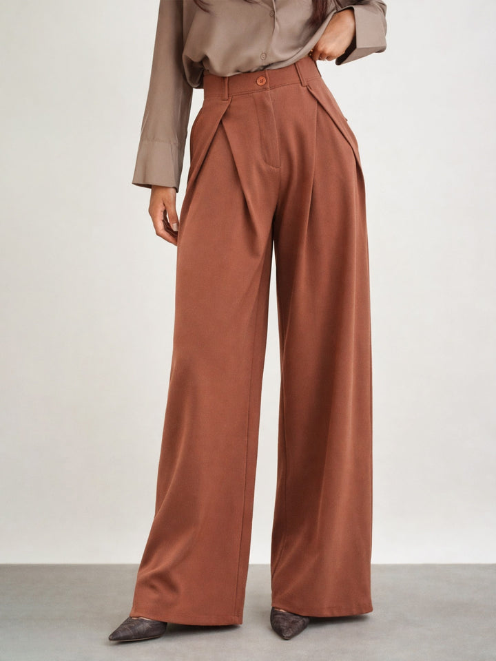 Women Rust Knife Pleat Wide Leg Korean Pants