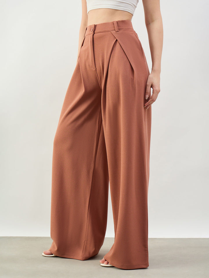 Women Rust Knife Pleat Wide Leg Korean Pants