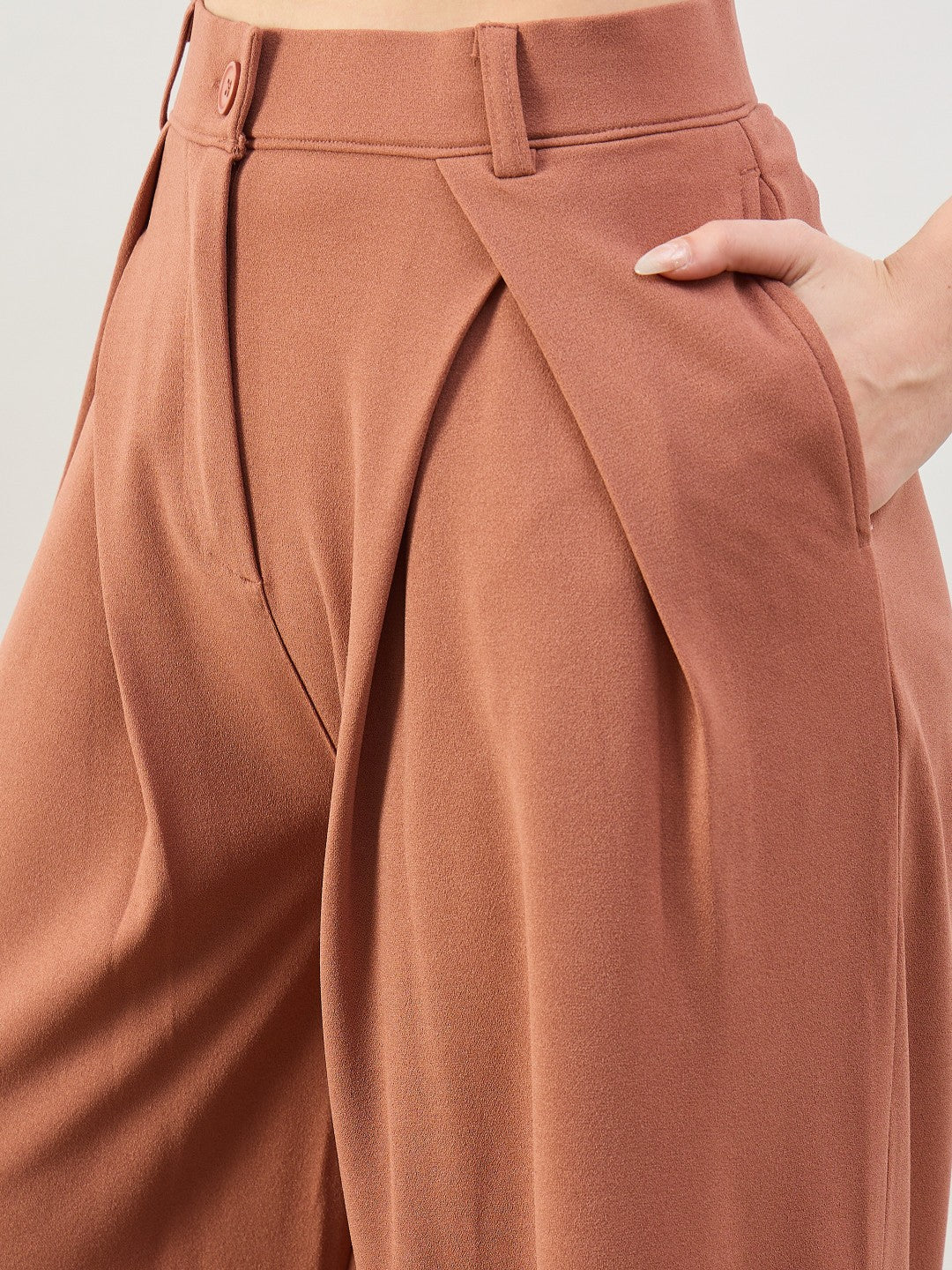 Women Rust Knife Pleat Wide Leg Korean Pants
