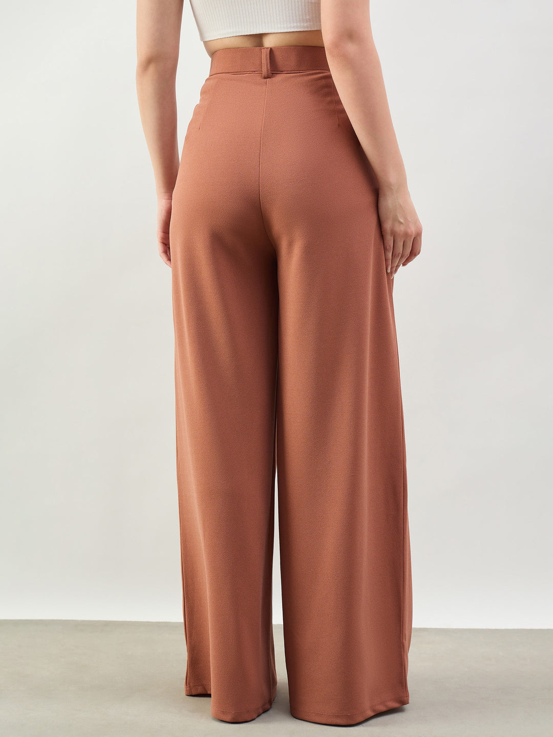 Women Rust Knife Pleat Wide Leg Korean Pants
