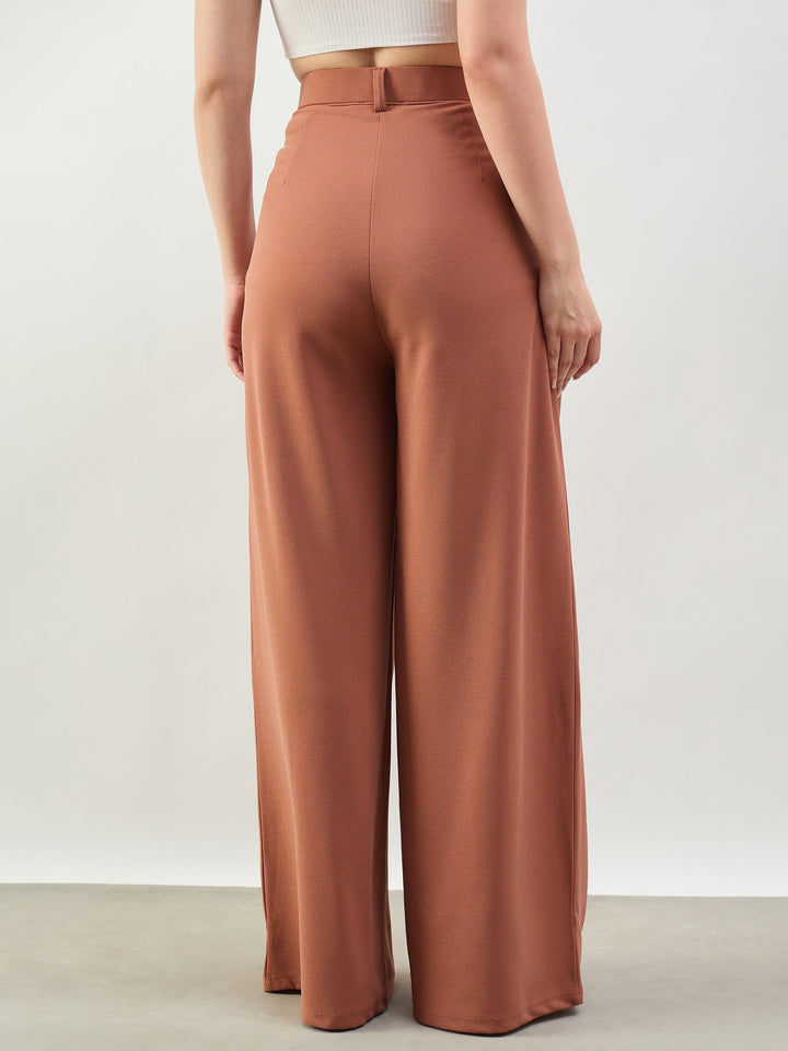 Women Rust Knife Pleat Wide Leg Korean Pants