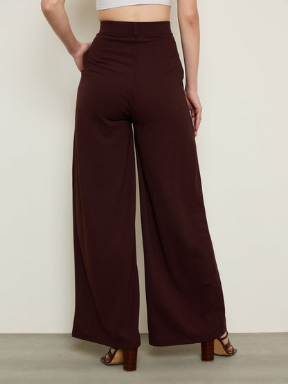 Women Maroon Knife Pleat Wide Leg Korean Pants