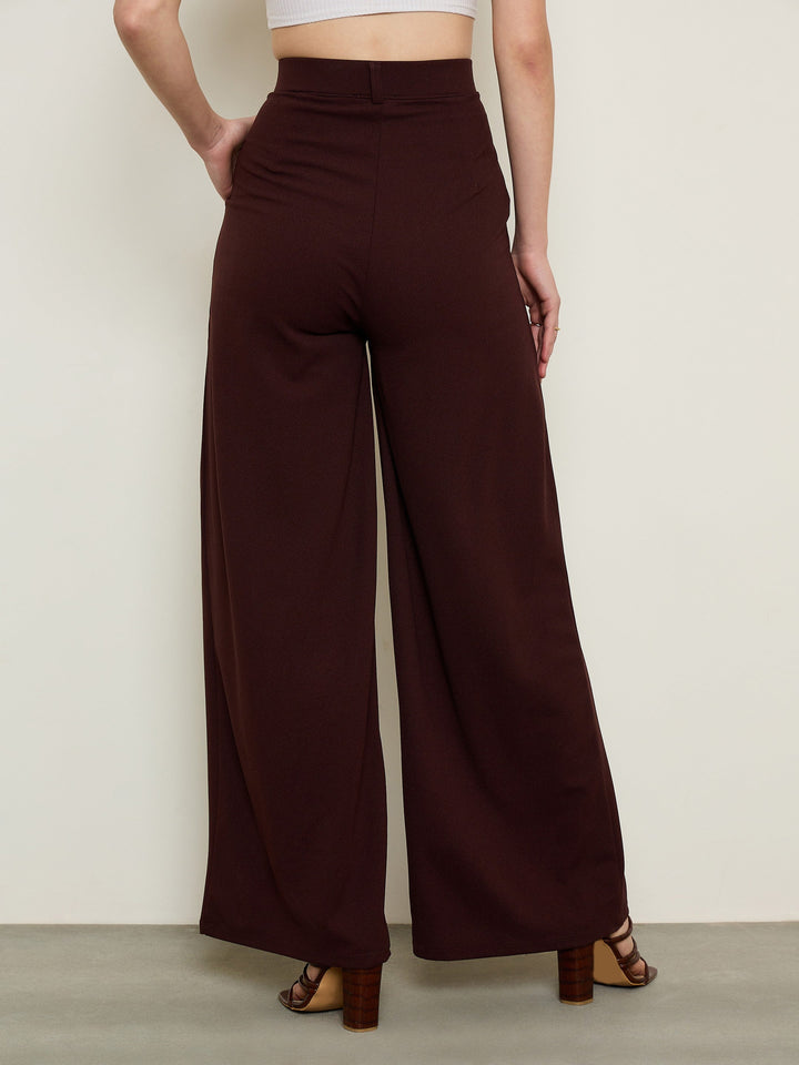 Women Maroon Knife Pleat Wide Leg Korean Pants