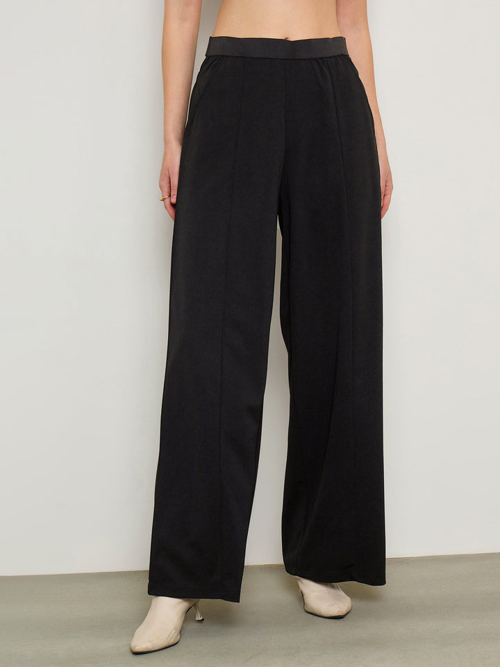 Women Black Elasticated Waist Straight Fit Korean Pants