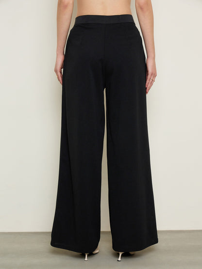 Women Black Elasticated Waist Straight Fit Korean Pants
