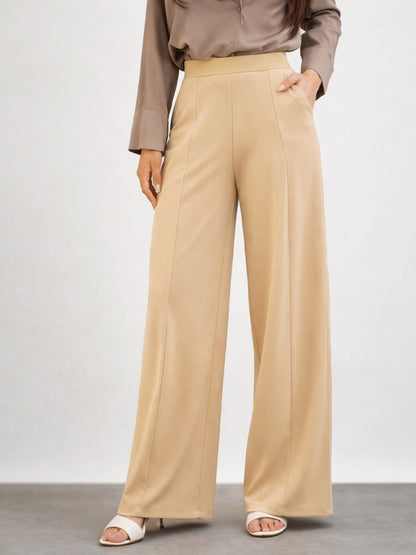 Beige Elasticated Waist Straight Fit Korean Pants