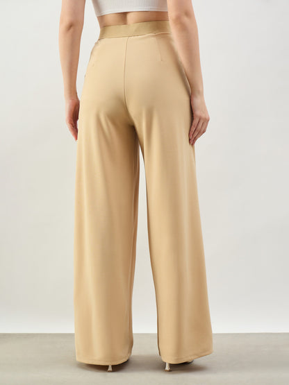 Beige Elasticated Waist Straight Fit Korean Pants