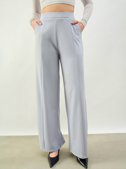 Grey Elasticated Waist Straight Fit Korean Pants